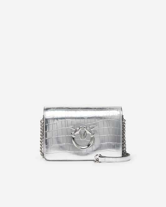 Mini Love Bag Click bag in metallic crocodile-print leather